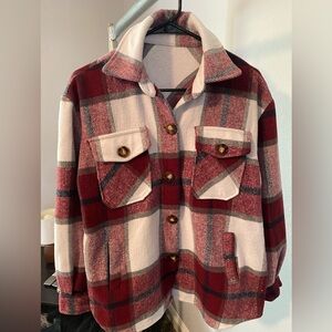 Plaid Women's Jacket - Red and Cream